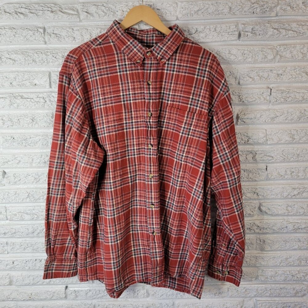 Hobbs Creek Mens Shirt 2XL Long Sleeve Red Brown Plaid Cotton Casual PLA113E